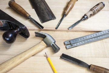 joiner tools on wood table background
