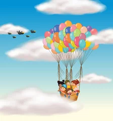 Foto auf Acrylglas Kinder fliegen im Korb © GraphicsRF