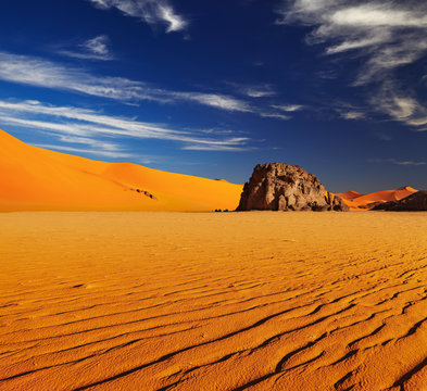 Sand dunes and rocks, Sahara Desert, Algeria