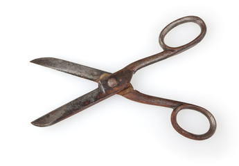 Antique scissors isolated on white background with clipping path