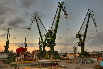 Gdansk shipyard cranes at summer evening