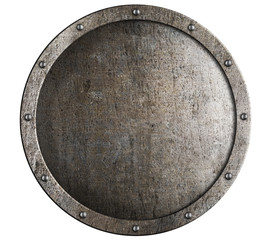 Old round metal medieval shield - obrazy, fototapety, plakaty