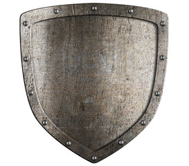 Old metal medieval shield. Crest pattern.