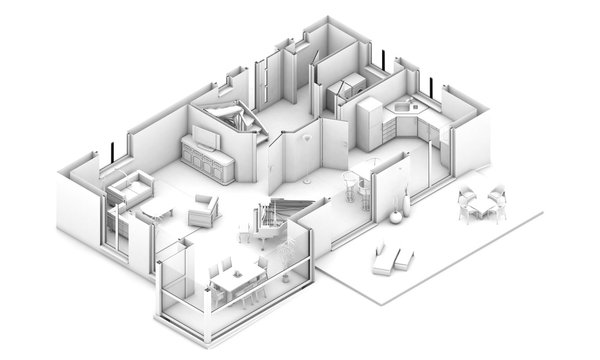 3d grundriss perspektive in wei&szlig;