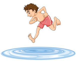 a boy diving into water