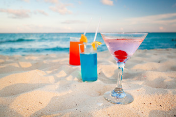 Tropical drinks on Caribbean beach of Mexico