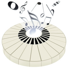 Background com as teclas do piano dispostas em c&iacute;rculo