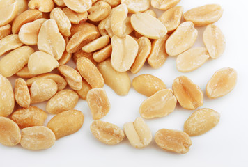 Salted peanuts on white