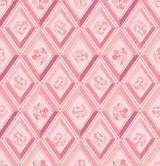 seamless pattern with gentle flowers in diamond background