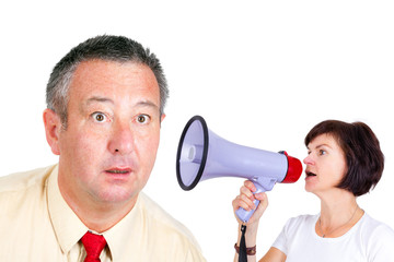 Woman and man with megaphone