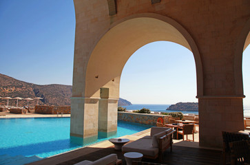 arch pool terrace on summer resort (Greece)