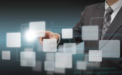 businessman push buttons and source code