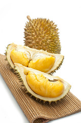 Close up of peeled durian isolated on white background.