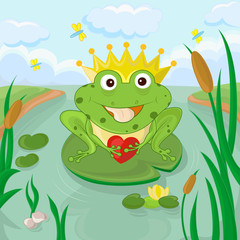 Funny frog with heart  vector eps 8