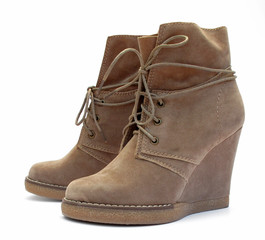 Brown high heels leather boots