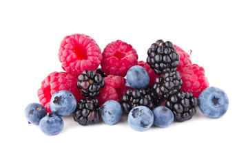 Fresh raspberry blackberry and blueberry fruits isolated 