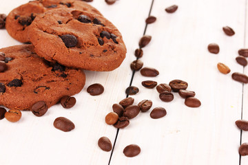 Chocolate chips cookie on wooden background