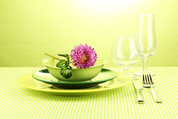Table setting on bright background close-up