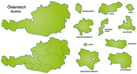 Österreich mit Kantonen in grün
