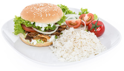 Kebab Burger with Rice on white