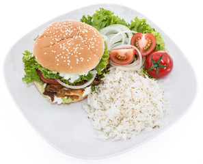 Kebab Burger with Rice on white