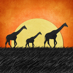 Giraffe  in Safari field recycled paper background