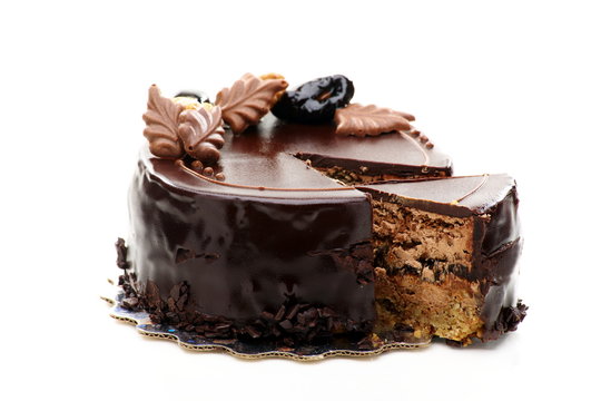 Chocolate cake with walnuts and prunes.