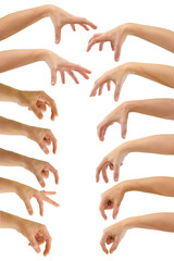 Set of hands to grab objects, isolated on white