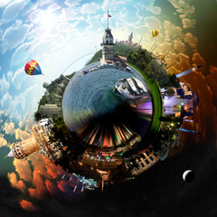 Miniature planet of Istanbul, with attracions of the city - obrazy, fototapety, plakaty