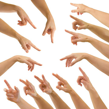 Hands pointing or pressing button or touch screen interface