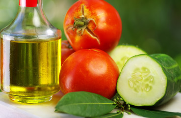 Olive oil, tomato and cucumber