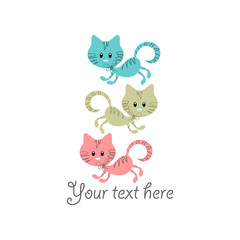 Cute vector card with three baby kittens