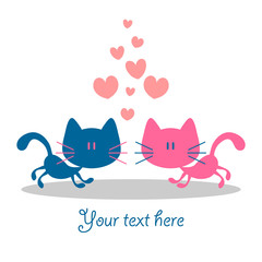 Romantic card with two cats in love