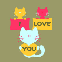 Vector romantic card with cats