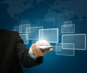 Business hand hold Touch screen mobile phone