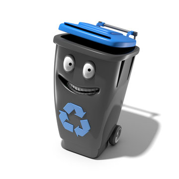 Poubelle recyclage bleue mascotte