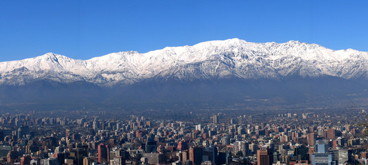 Panorama Santiago de Chile mit Anden - obrazy, fototapety, plakaty