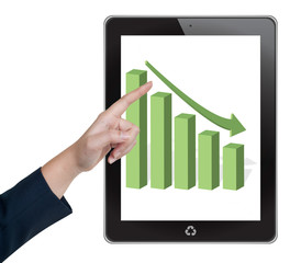 Hand pushing tablet on a touch screen interface