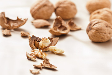 Opened and whole Walnuts