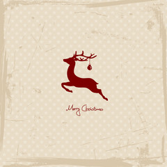 Flying Reindeer Red Retro Beige Background