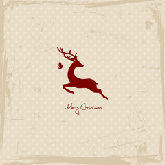 Jumping Reindeer Red Retro Beige Background