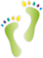 Gesunde Füsse, Fuss, Fussabdruck - eco - öko, ökologischer Fussabdruck, Klimawandel, Umweltschutz, Klimaschutz, Natur, naturverbunden, ökologie, barfuss laufen, zu Fuss, Spaziergang, Logo Podologe