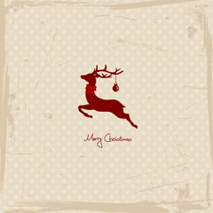 Flying Reindeer With Bow Red Retro Beige Background