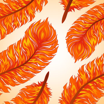 Seamless vector background with fiery feathers
