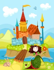 Peel and stick wall murals Castle castle and princess