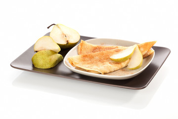 Pancakes with cinnamon and pears.