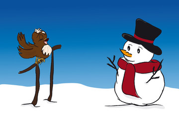 Birdie sings a song for the snowman