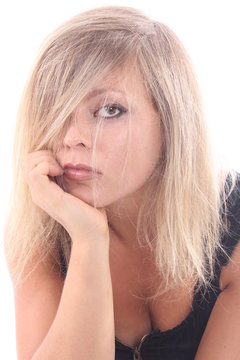 Beautiful blonde woman portrait at the studio
