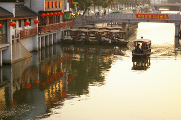 Sunset at Qibao water town in Shanghai China