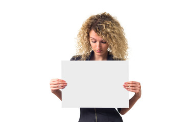 Business woman with blank poster